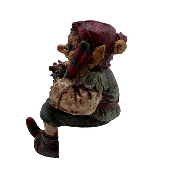 Whimsical Elf Santa Stocking Holder Christmas Decoration With Candy Cane & Gift - Picture 4 of 10